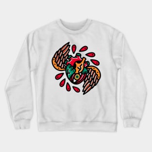 Traditional Heart and Wings All Seeing Eye Tattoo Piece Crewneck Sweatshirt